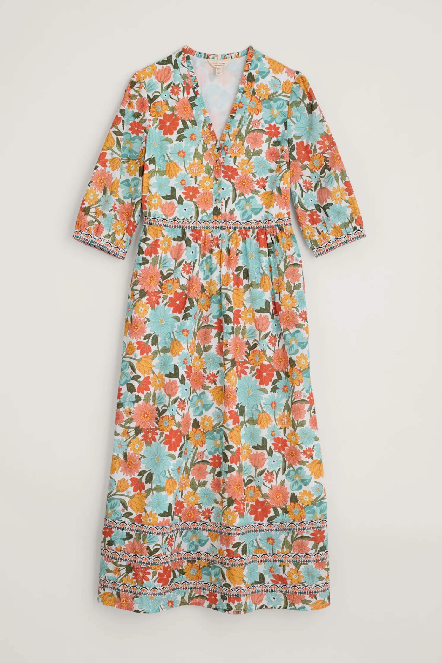 Blue Hills Border V-Neck Floral Dress