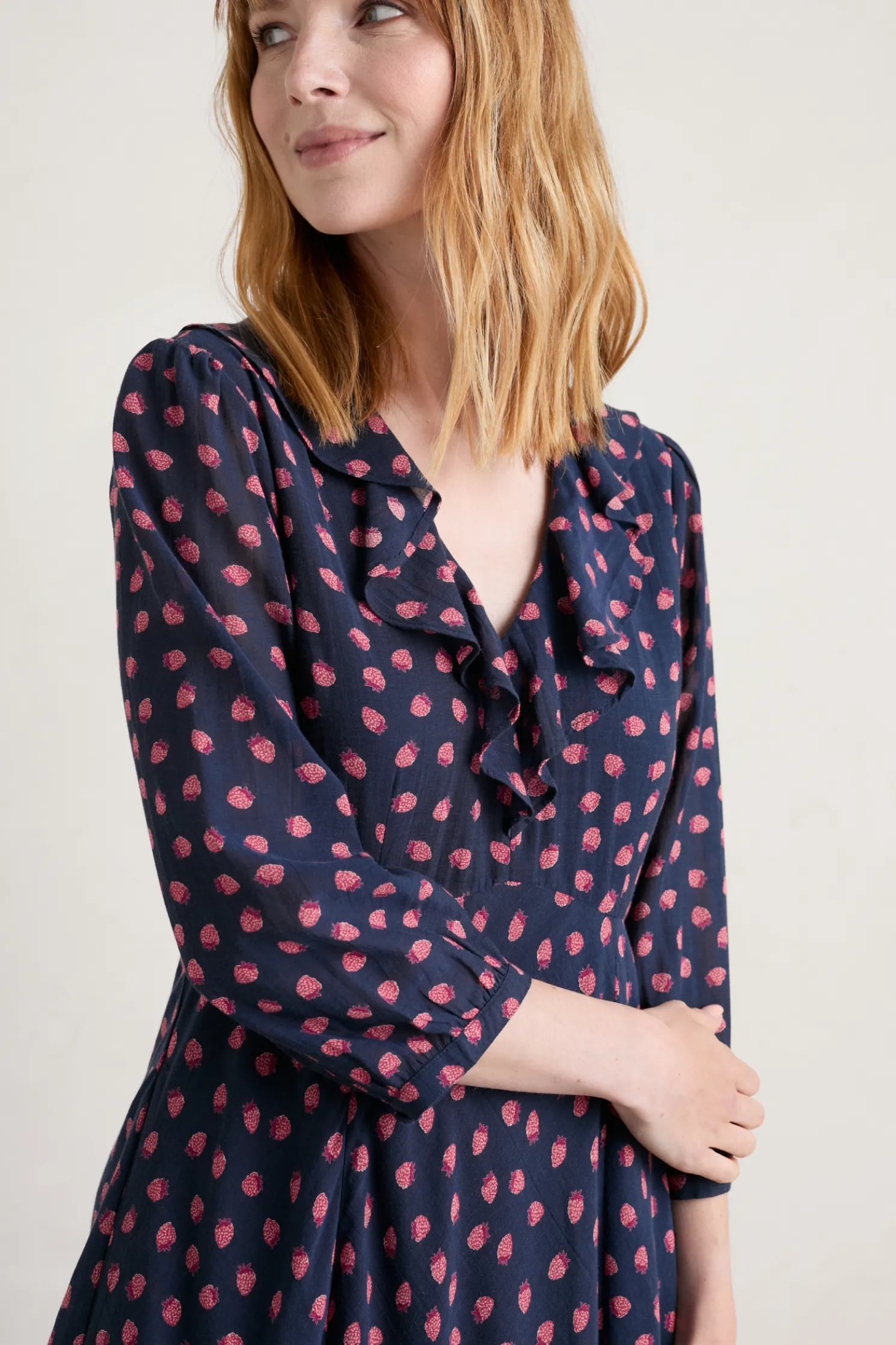 Furled Flower V-Neck Dress