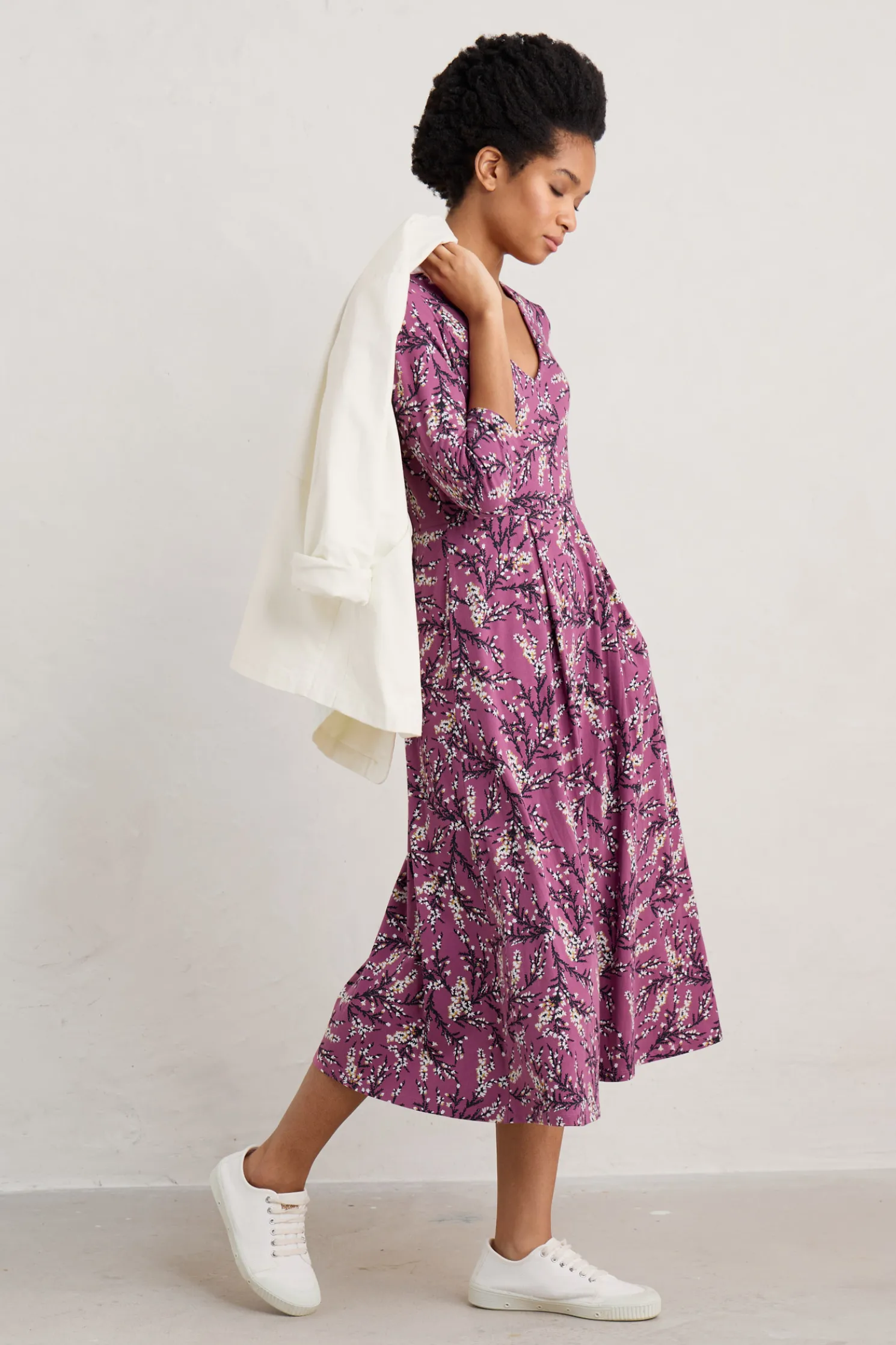 Helena V-Neck Jersey Midi Dress (Gots)