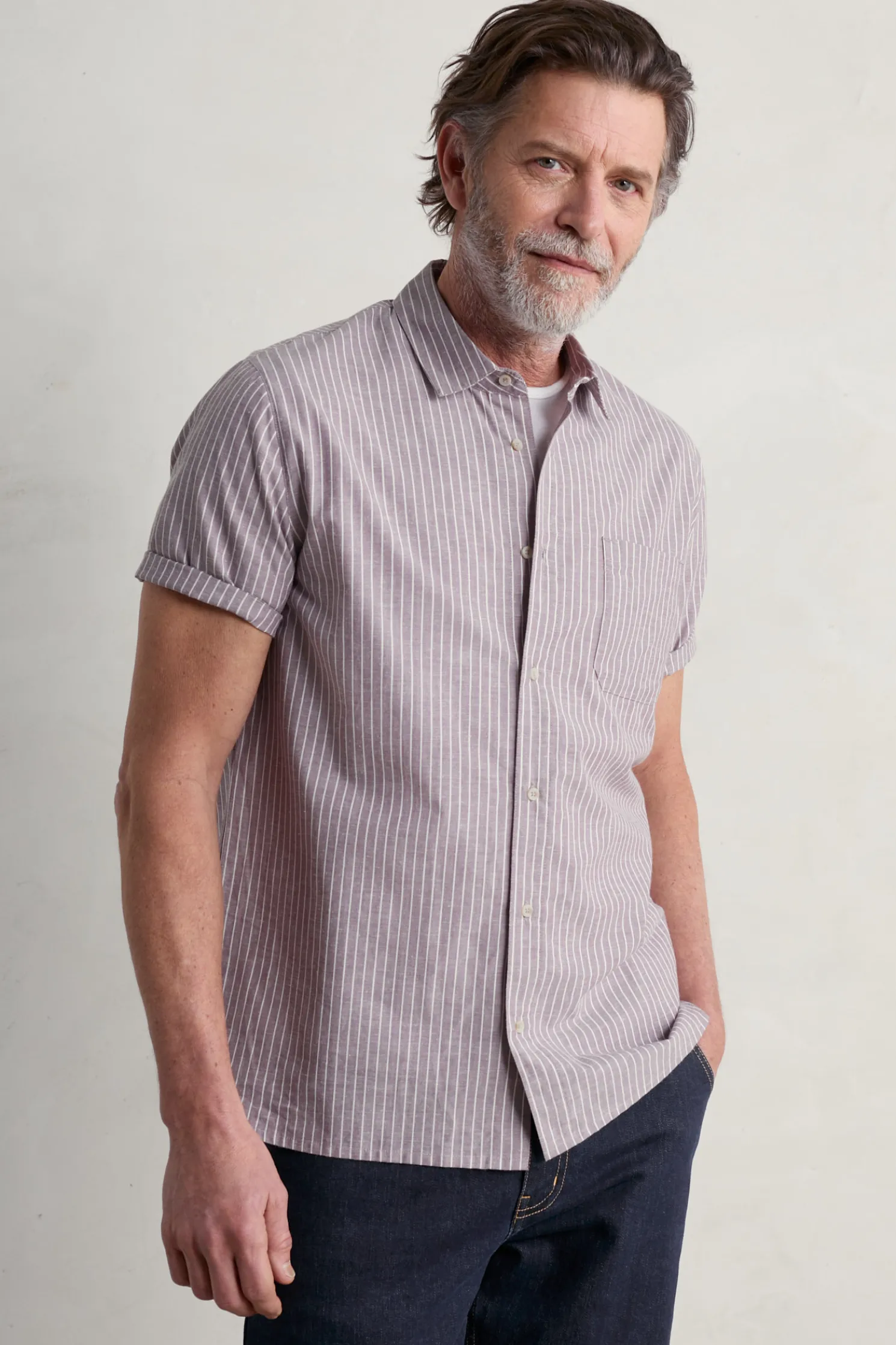 Men's Blue Heron Striped Short Sleeve Shirt