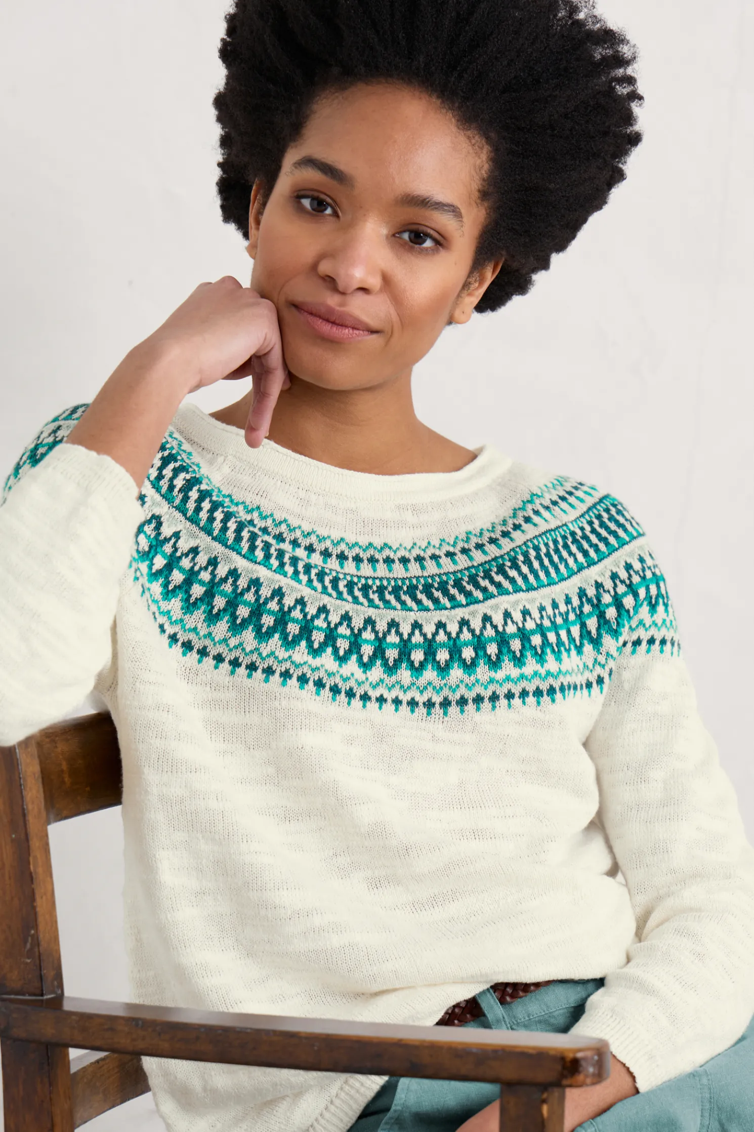 Penvoose Three Quarter Sleeve Fair Isle Jumper