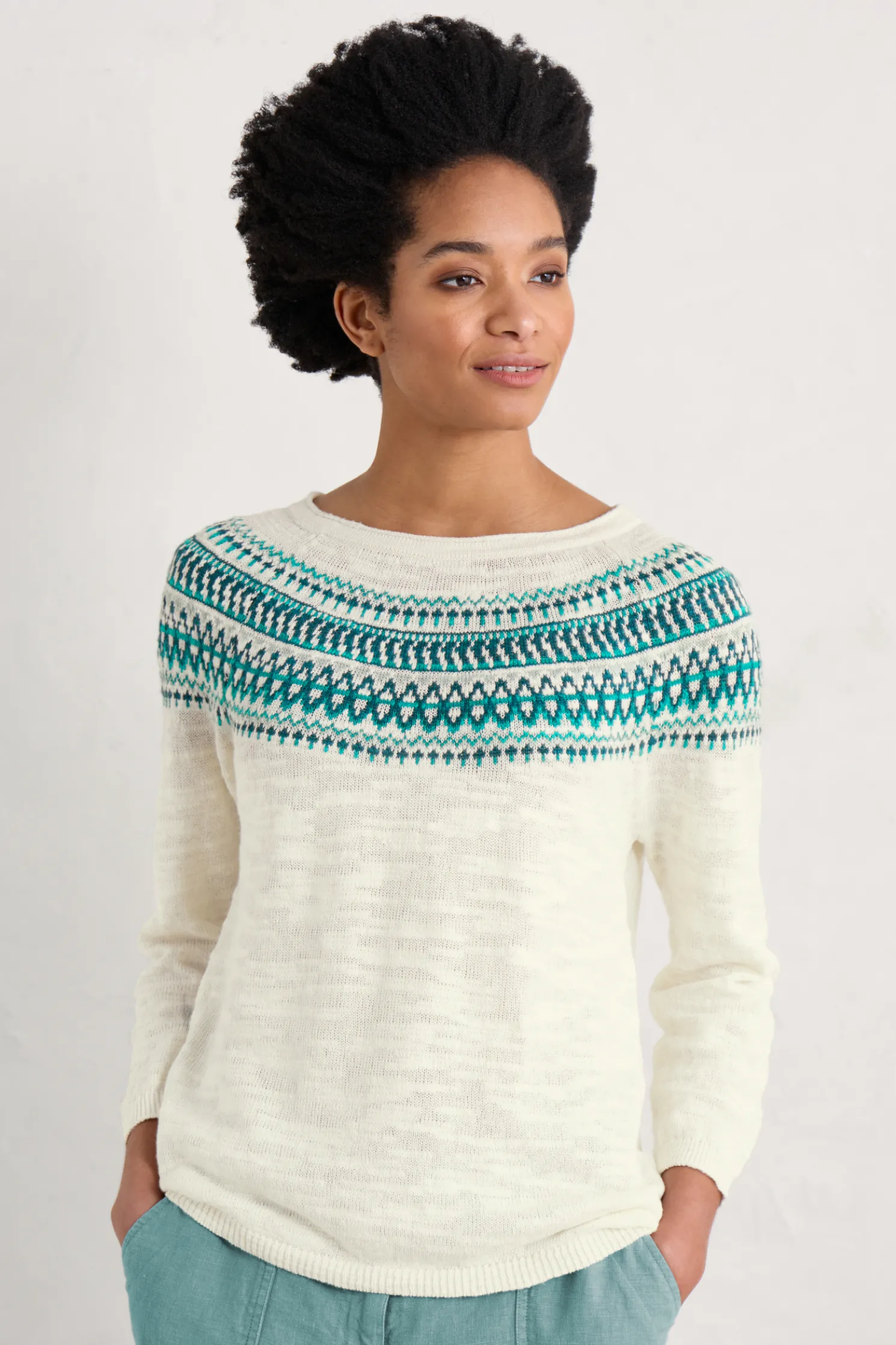Penvoose Three Quarter Sleeve Fair Isle Jumper