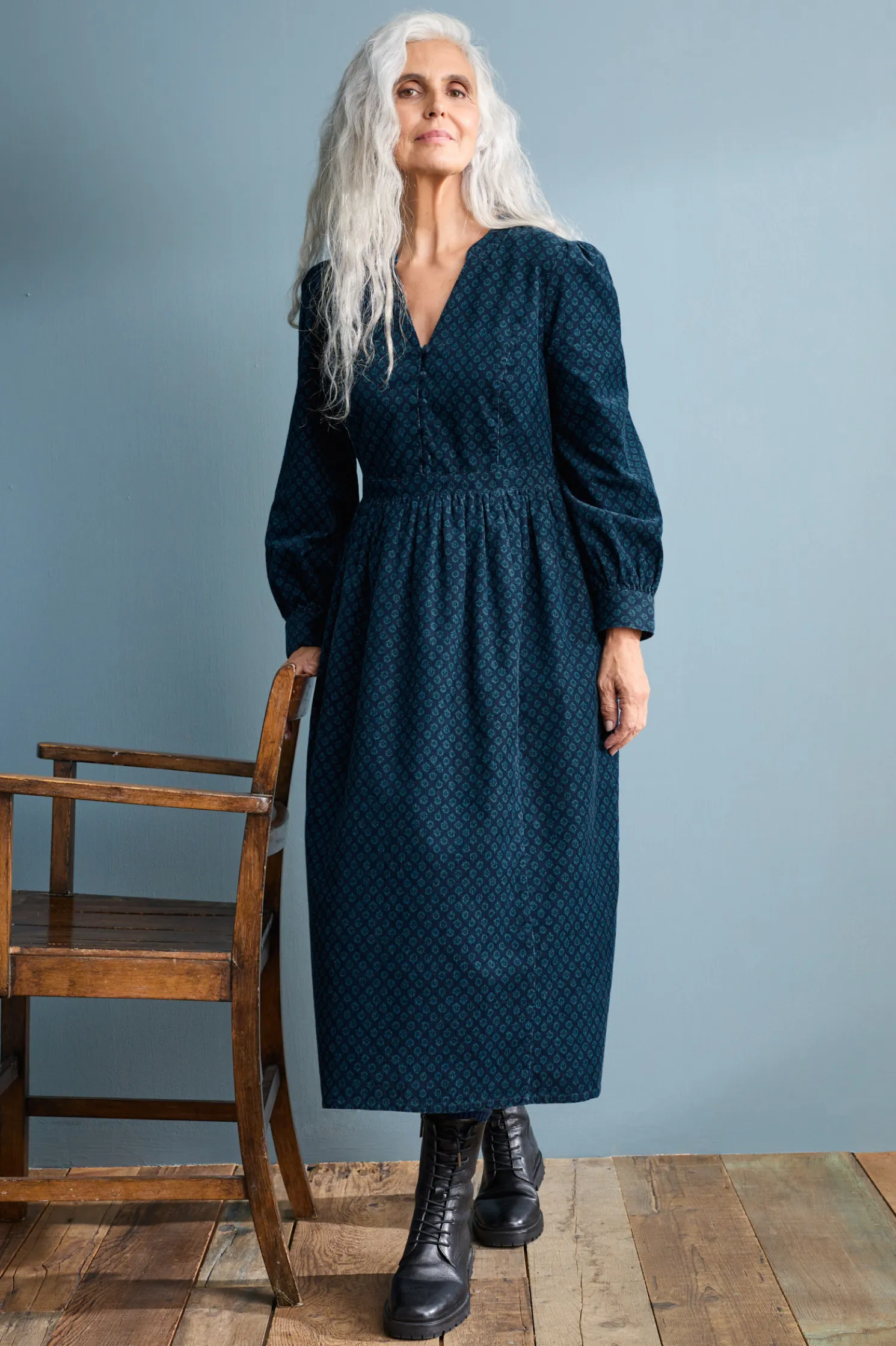 Rose Cottage Printed Cord Midi Dress