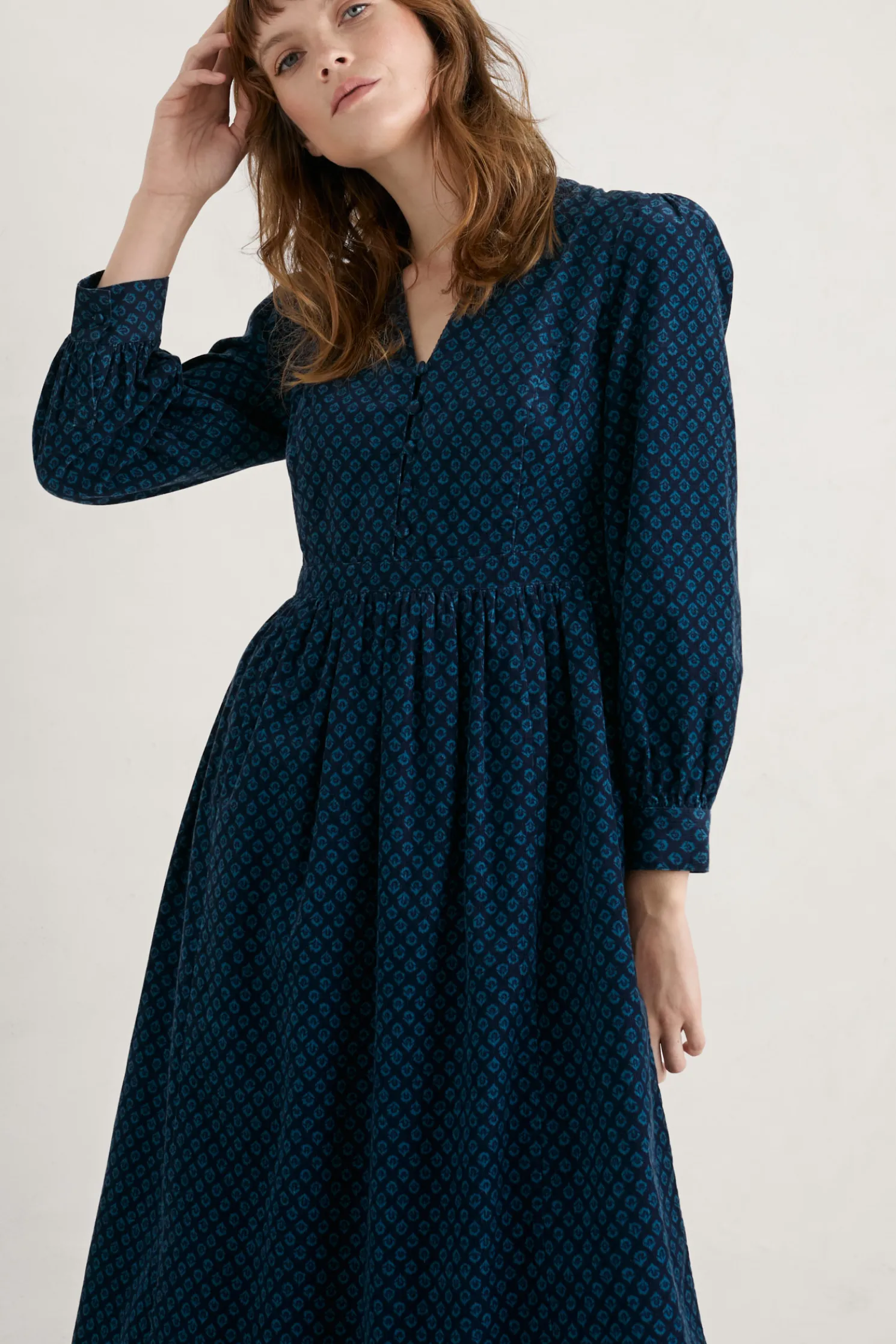 Rose Cottage Printed Cord Midi Dress