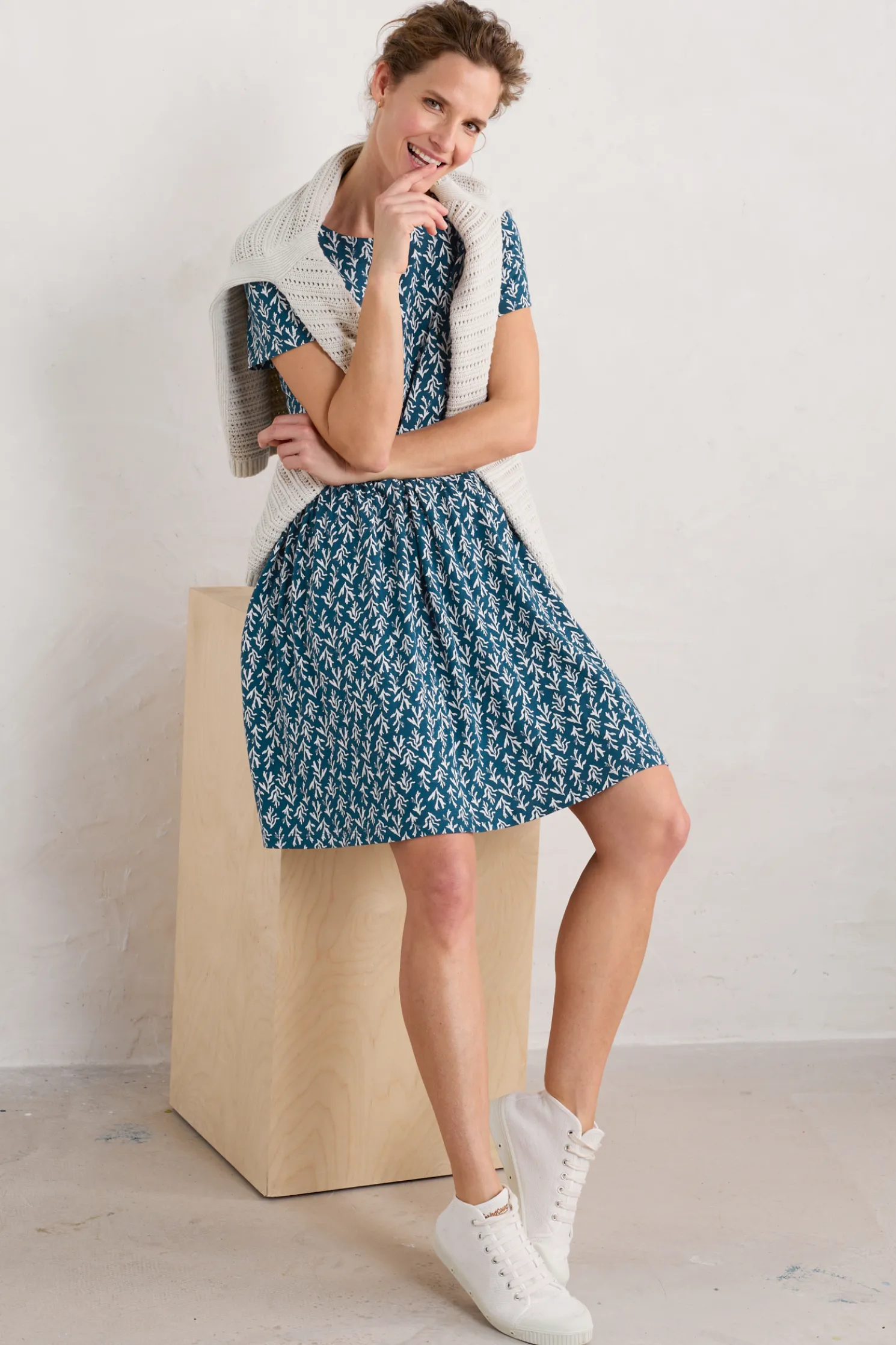 Sea Mirror Jersey Dress With Short Sleeves