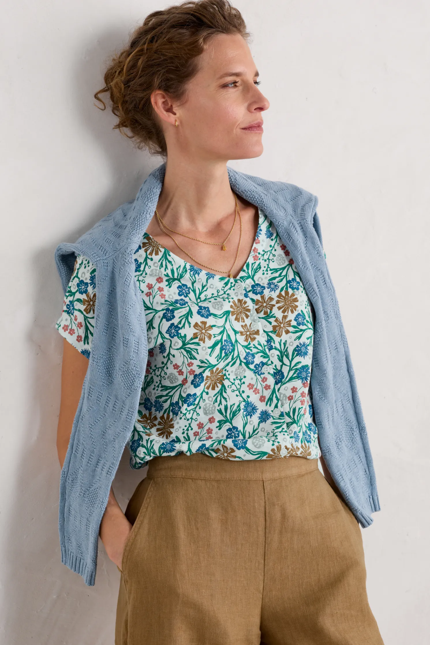 Studio Glass V-Neck Jersey Top